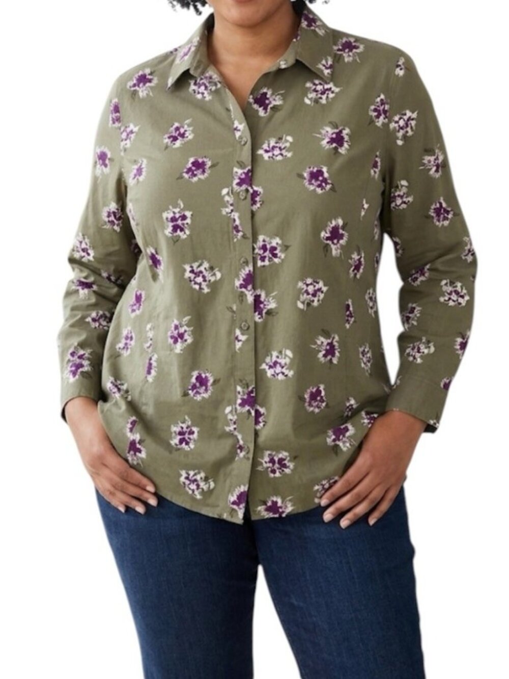 Duluth Trading DuluthFlex Sidewinder Green Purple Floral Button Up Shirt Size 1X